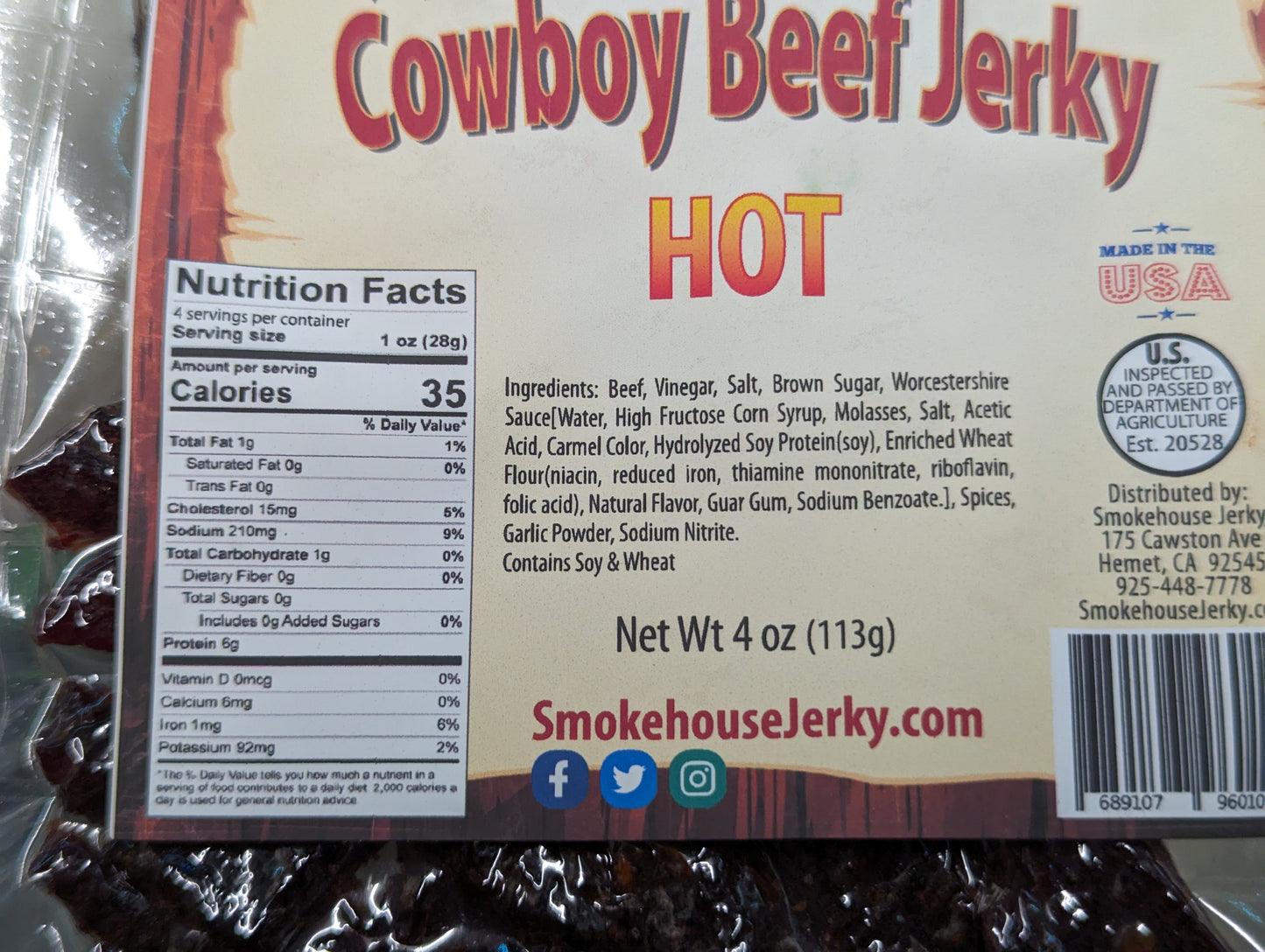 Smokehouse HOT Cowboy Beef Jerky - Misstep Hot Sauce