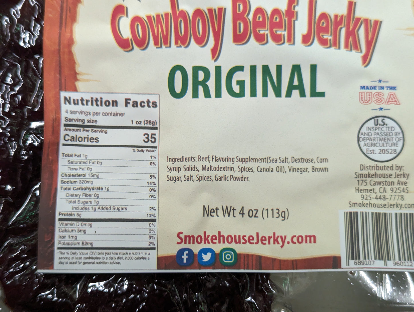 Smokehouse ORIGINAL Cowboy Beef Jerky