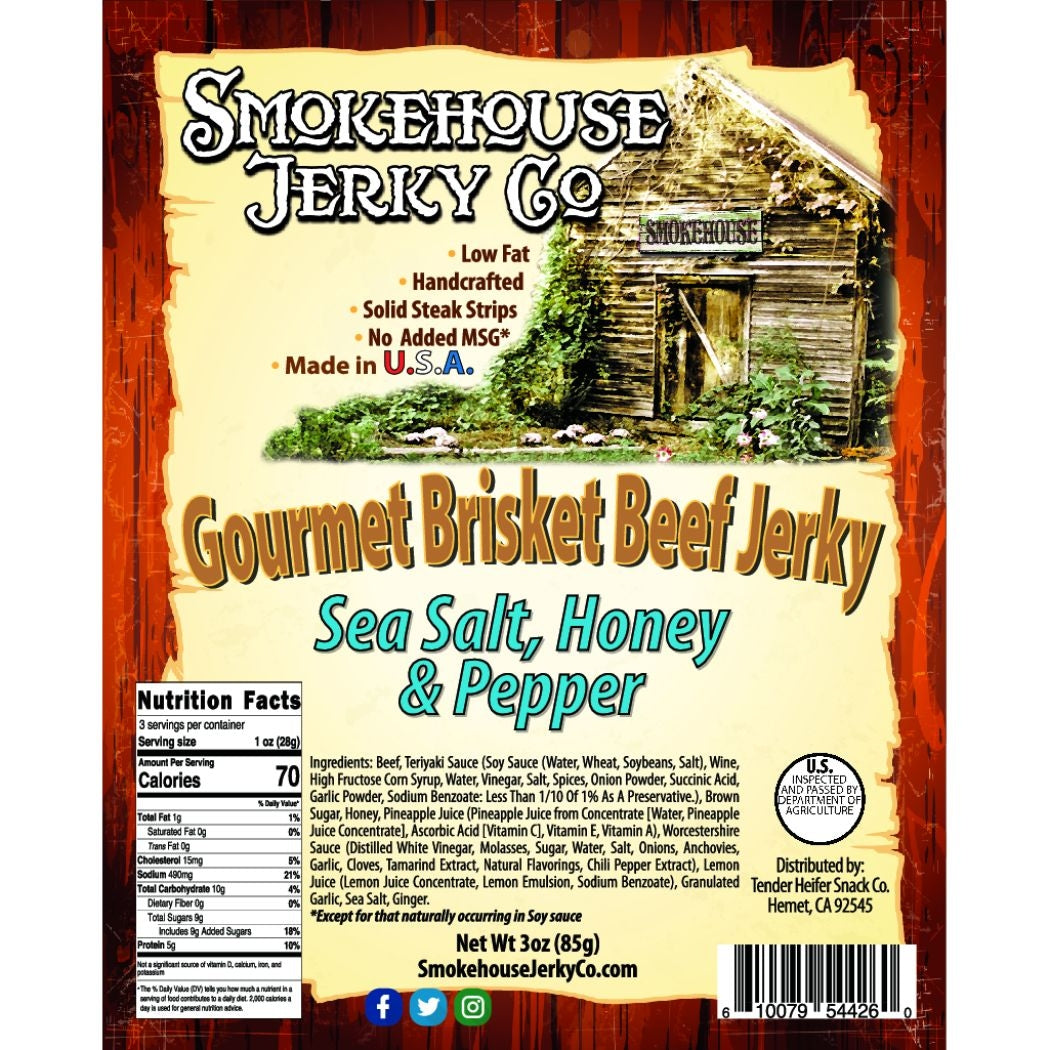 SMOKEHOUSE Sea Salt, Honey, Pepper Brisket Beef Jerky - Misstep Hot Sauce
