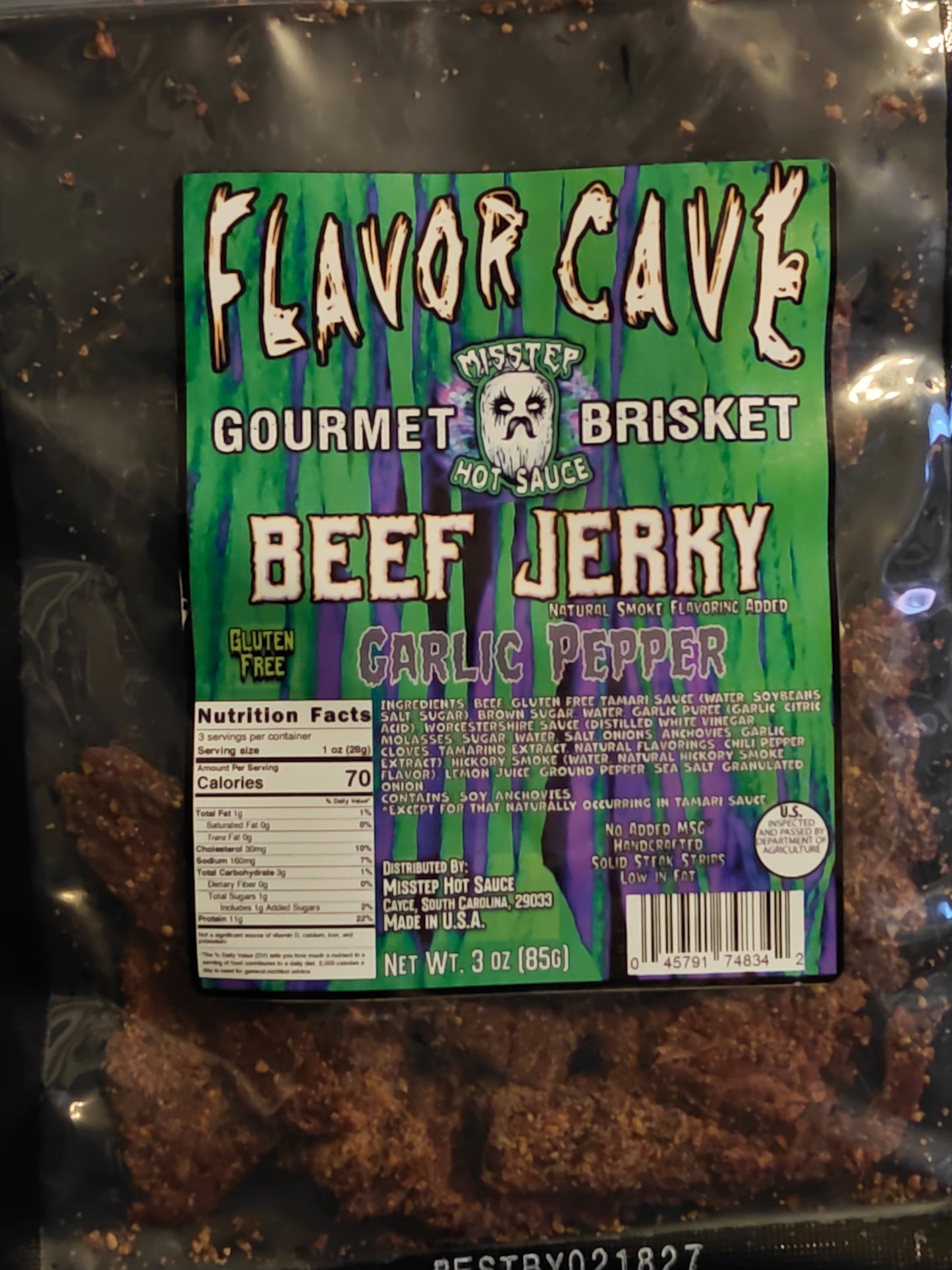 FLAVOR CAVE Garlic Pepper Brisket Beef Jerky