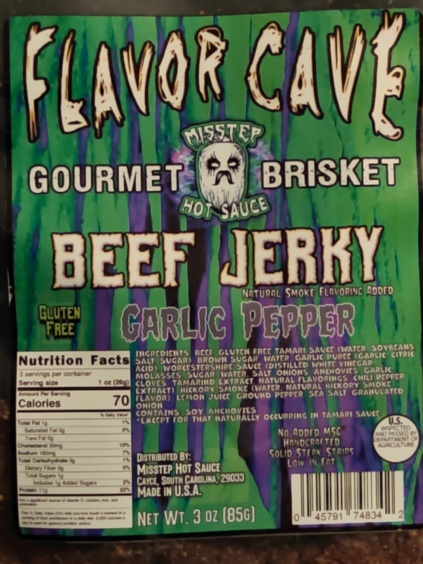 FLAVOR CAVE Garlic Pepper Brisket Beef Jerky