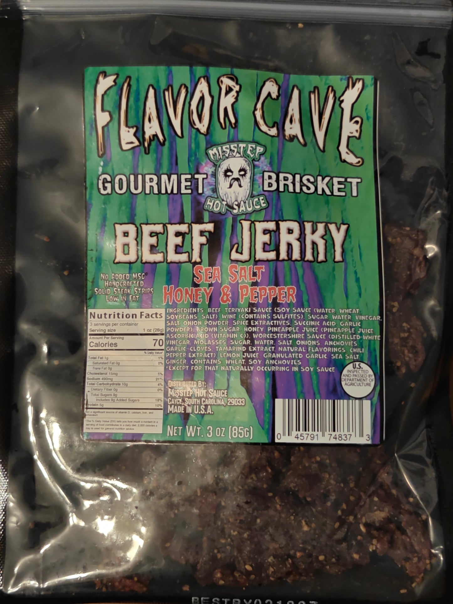 FLAVOR CAVE Sea Salt Honey Pepper Brisket Beef Jerky