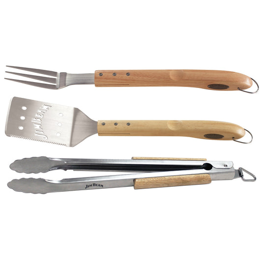 Jim Beam 3-Piece Grilling Tool Set with Wooden Handles